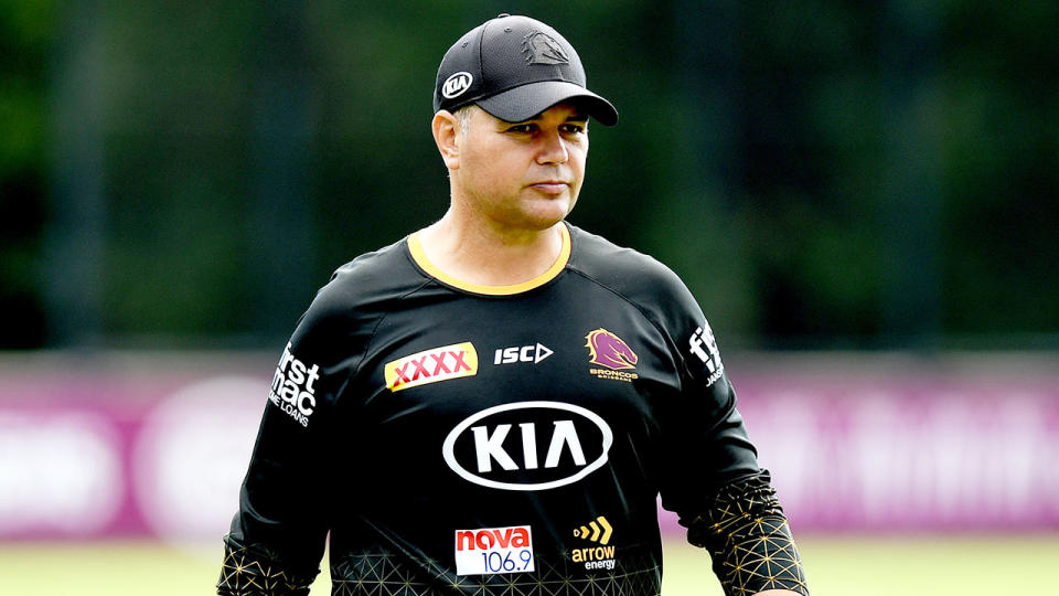 Pictured here, coach Anthony Seibold at Brisbane Broncos training.