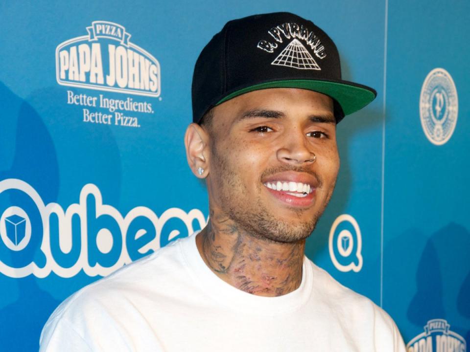 Chris Brown appears on the blue carpet for the Qubeey Launch Party on October 20, 2012 (Getty Images)