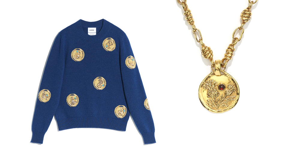 A sweater and medallion from the collaboration between the cashmere specialist and silversmith, both under Chanel’s Paraffection division of specialist craft ateliers. - Credit: Courtesy of Barrie & Goossens