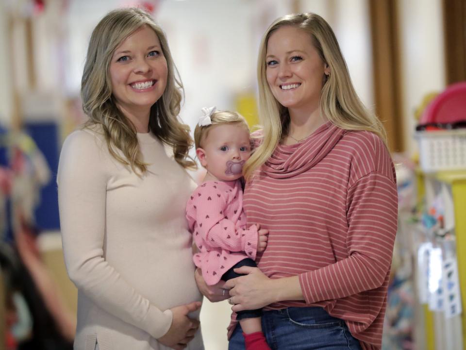 Virginia Maus, left, and Tiffany Simon, with Melanie Simon opened Joyful Beginnings Academy in February in Dale, Wisconsin. The duo opened the child care center in the former Kuddly Kids Child Care building after the center unexpectedly closed, further exacerbating the area's care shortage.