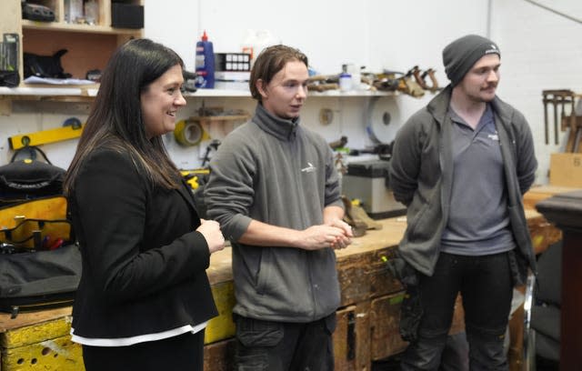 Culture Secretary Lisa Nandy meets apprentices during a visit to Pinewood Studios in Buckinghamshire