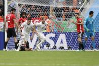 <p>Uruguayan full back Jose Gimenez, rose highest in the closing seconds of normal time to convert to convert a Carlos Sanchez corner. (AP) </p>