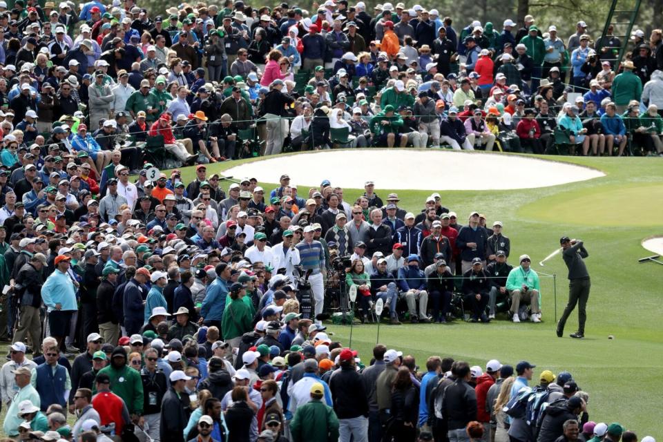 AUGUSTA, GA - APRIL 06: Jason Day of Australia plays his shot from the third tee during the first round.