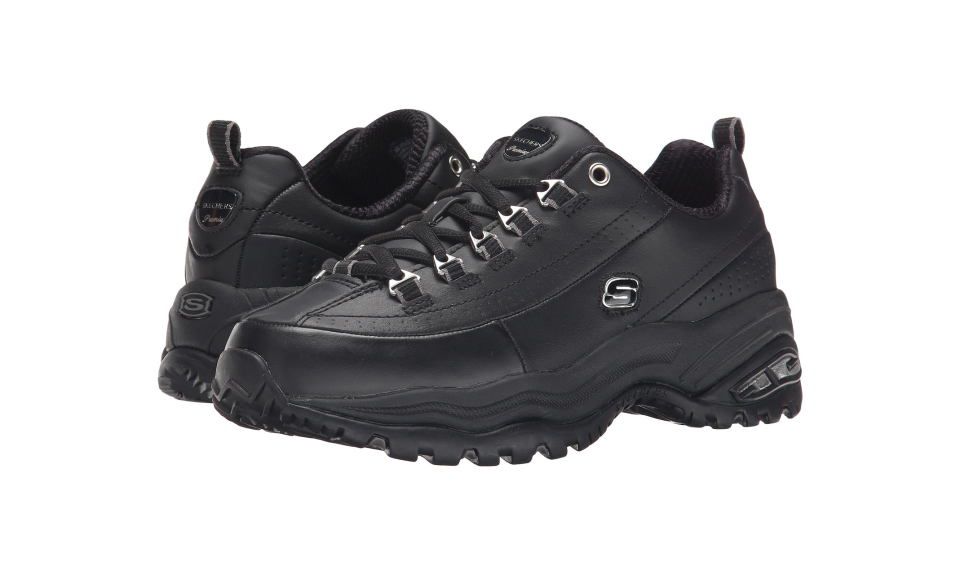 <strong><a href="https://fave.co/2YxeUAs" rel="noopener" target="_blank" data-ylk="slk:Skechers Premiums in black leather;elm:context_link;itc:0;sec:content-canvas" class="link ">Skechers Premiums in black leather</a> (Photo: Zappos)</strong>