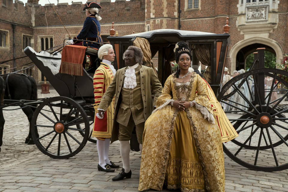 Queen Charlotte: A Bridgerton Story. (L to R) Cyril Nri as Lord Danbury, Arsema Thomas as Young Agatha Danbury in episode 101 of Queen Charlotte: A Bridgerton Story. Cr. Liam Daniel/Netflix © 2023<span class="copyright">LIAM DANIEL/NETFLIX—© 2023 Netflix, Inc.</span>