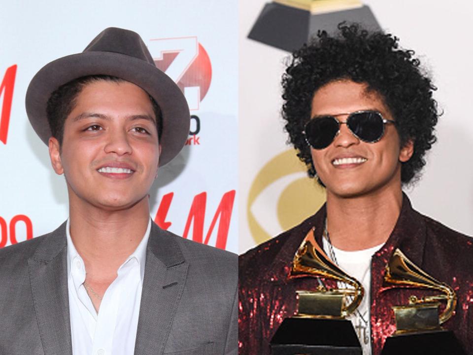 Bruno Mars at the 2010 Jingle Ball and the 60th Annual Grammy Awards in 2018.