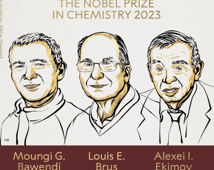 研究「量子點」的三名科學家巴汶帝、布魯斯、艾吉莫夫獲得2023年諾貝爾化學獎。