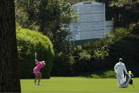 Olivia Mehaffey, of Northern Ireland, hits her second shot on the 11th hole during the final round of the Augusta National Women's Amateur golf tournament at Augusta National Golf Club, Saturday, April 3, 2021, in Augusta, Ga. (AP Photo/David J. Phillip)