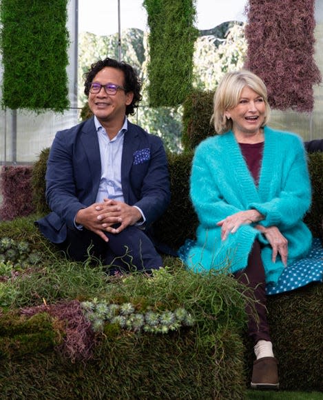 Fernando Wong and Martha Stewart on the set of 'Clipped '