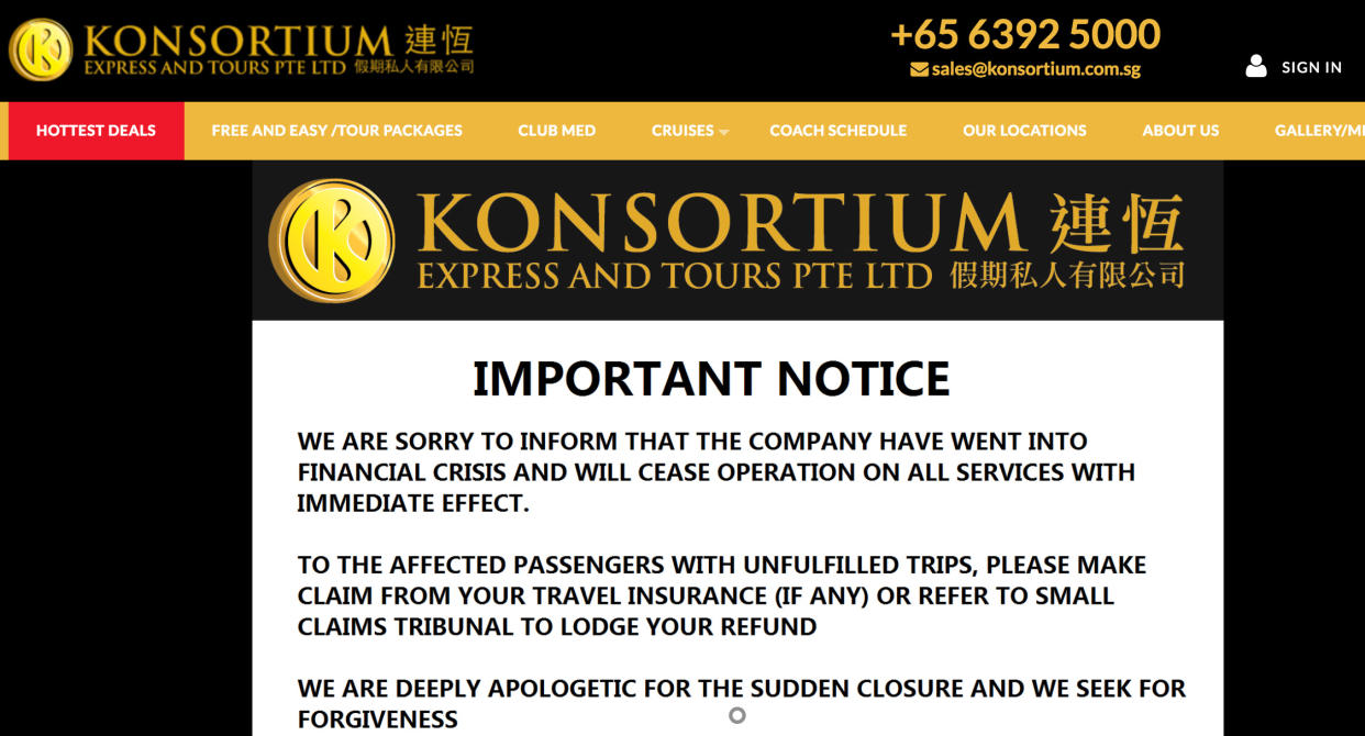 A screengrab from Konsortium’s website announcing its sudden closure.