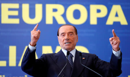 Forza Italia leader Silvio Berlusconi gestures during EPP European People's Party meeting in Fiuggi, Italy, September 17, 2017. REUTERS/Remo Casilli