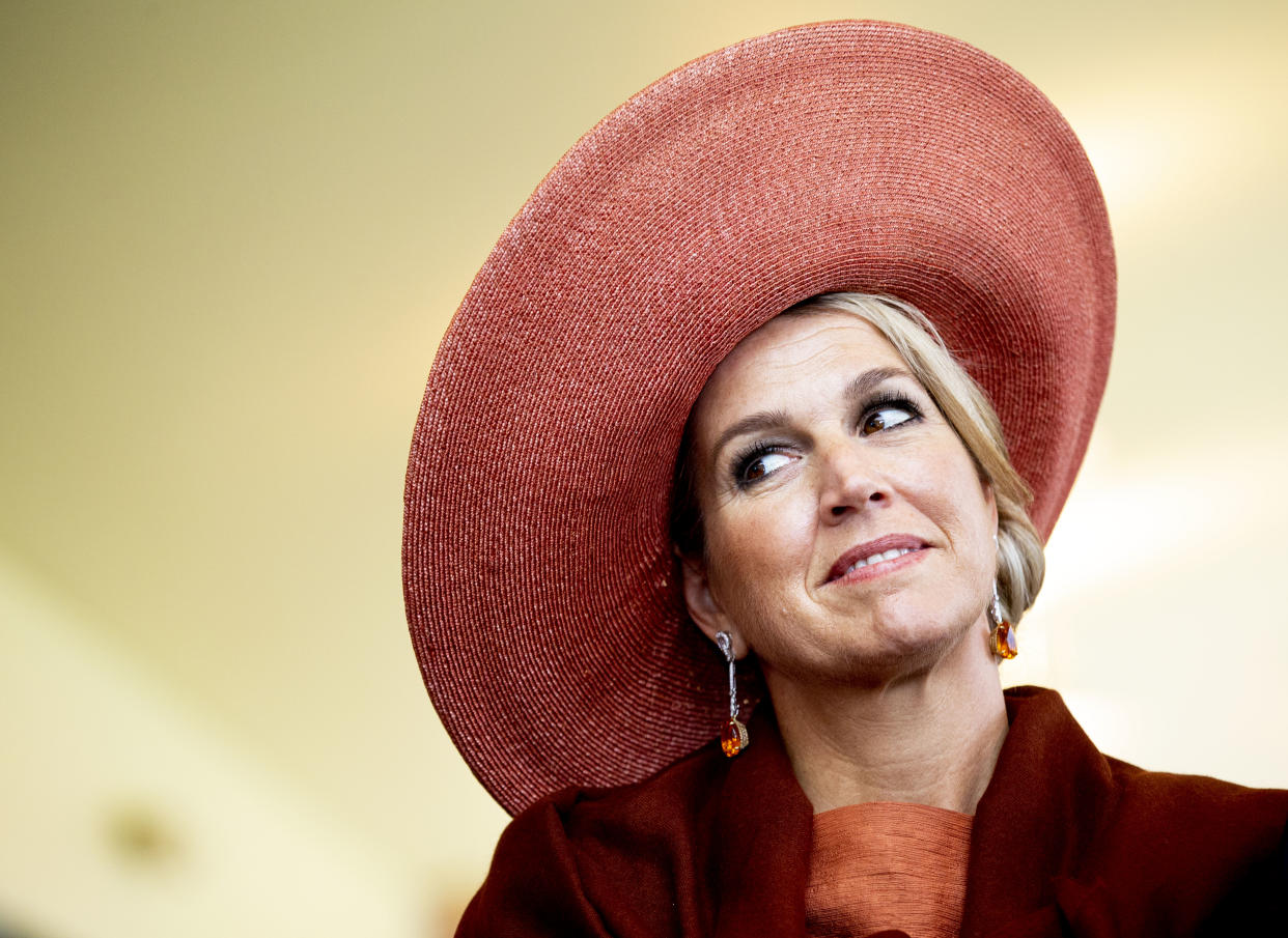 DUBLIN, IRELAND - JUNE 13: Queen Maxima of The Netherlands attend an meeting about sustainability from the agriculture at the Botanical Gardens on June 13, 2019 in Dublin,Ireland. (Photo by Patrick van Katwijk/Getty Images)