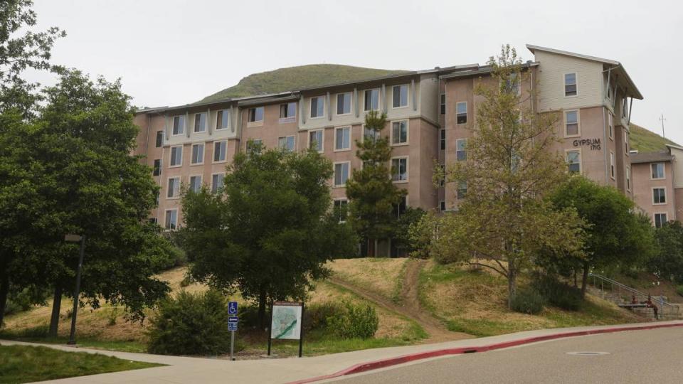 A cross has appeared on the hill behind the Poly Canyon Village living community at Cal Poly.