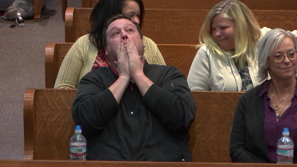 Sam Renick reacts to hearing Lynlee Renick's guilty verdict. / Credit: CBS News