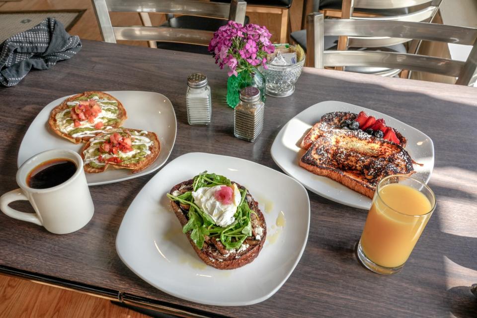 All Favorites Cafe is the new gem in Cranston’s Edgewood serving elevated breakfast and lunch dishes with fresh, homemade ingredients. From left, breakfast dishes of Huevos Rancheros, Mushroom Toast and French Toast.