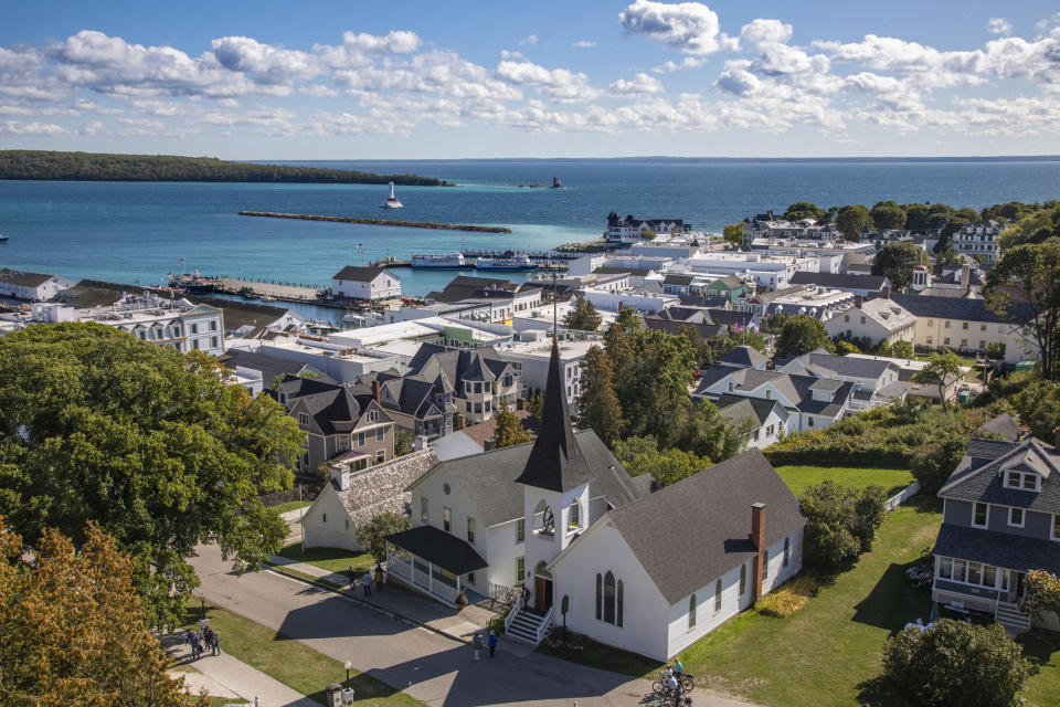 A quaint town surrounded by water