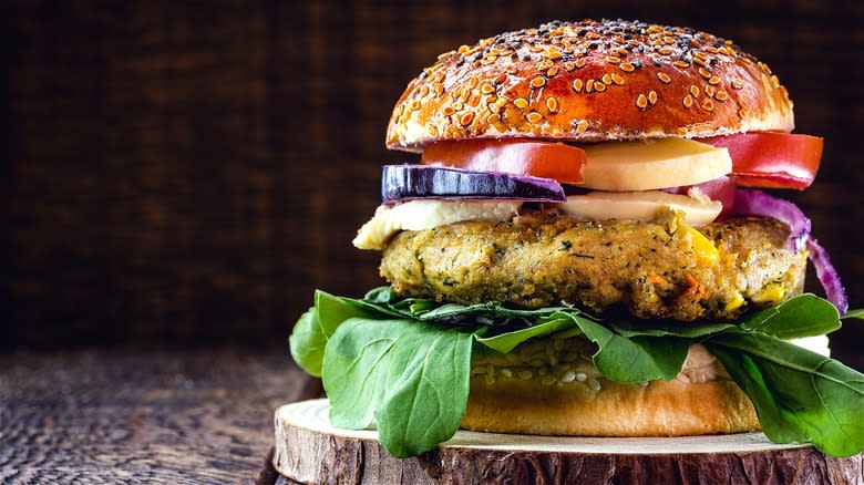 Veggie burger with tomato and onion 