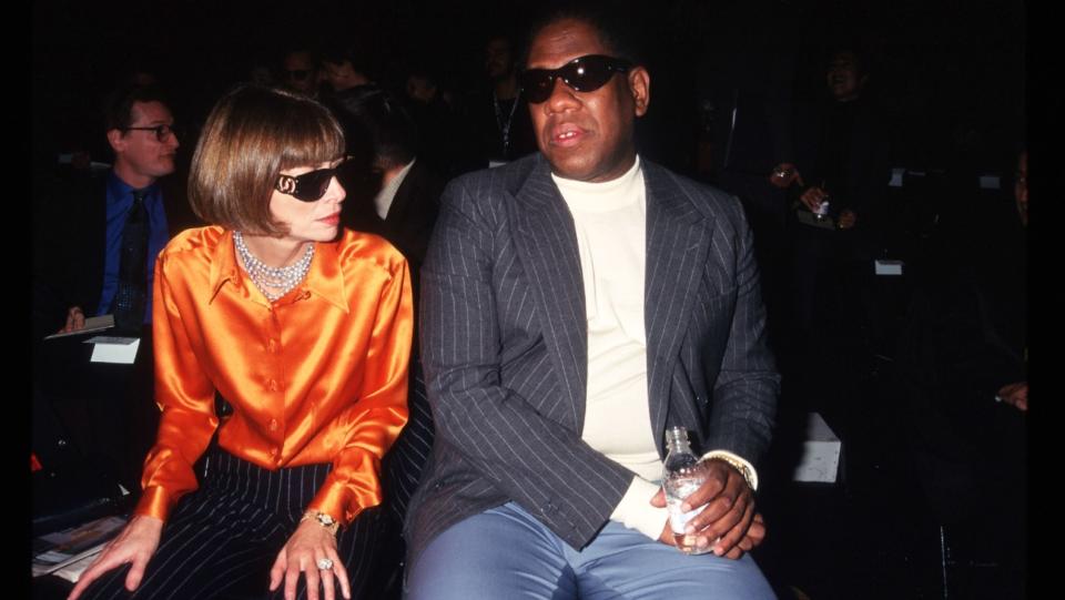 Vogue magazine editor Anna Wintour and Andre Leon Talley attend the 7th on Sixth Fashion show on Oct. 30, 1996, in New York City. - Credit: Evan Agostini/Liaison