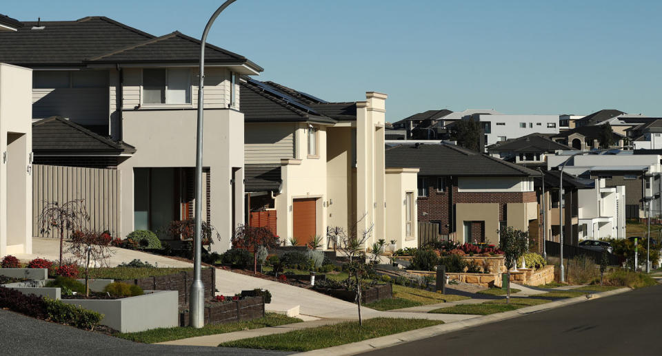 Street with new homes in Bella Vista, Sydney, Australia. 