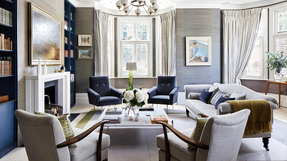 Create beautifully balanced interiors with these blue and grey living room ideas