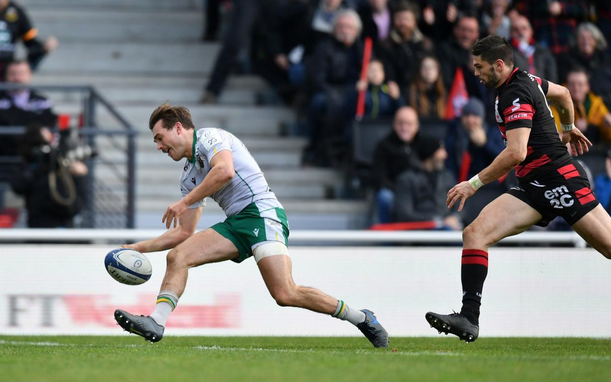 George Furbank of Northampton Saints breaks through to score his side's fourth try - Getty Images Europe