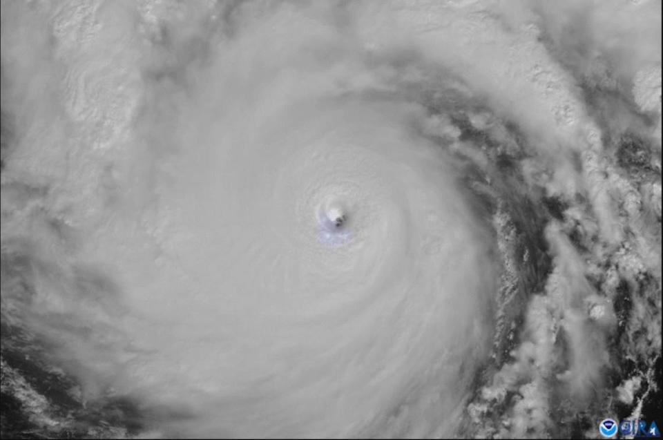 An satellite image from the National Oceanic and Atmospheric Administration shows Hurricane Iota as it makes its way toward Central America on Nov. 16, 2020. It became 2020’s strongest hurricane of 2020 in November, reaching a Category 5.