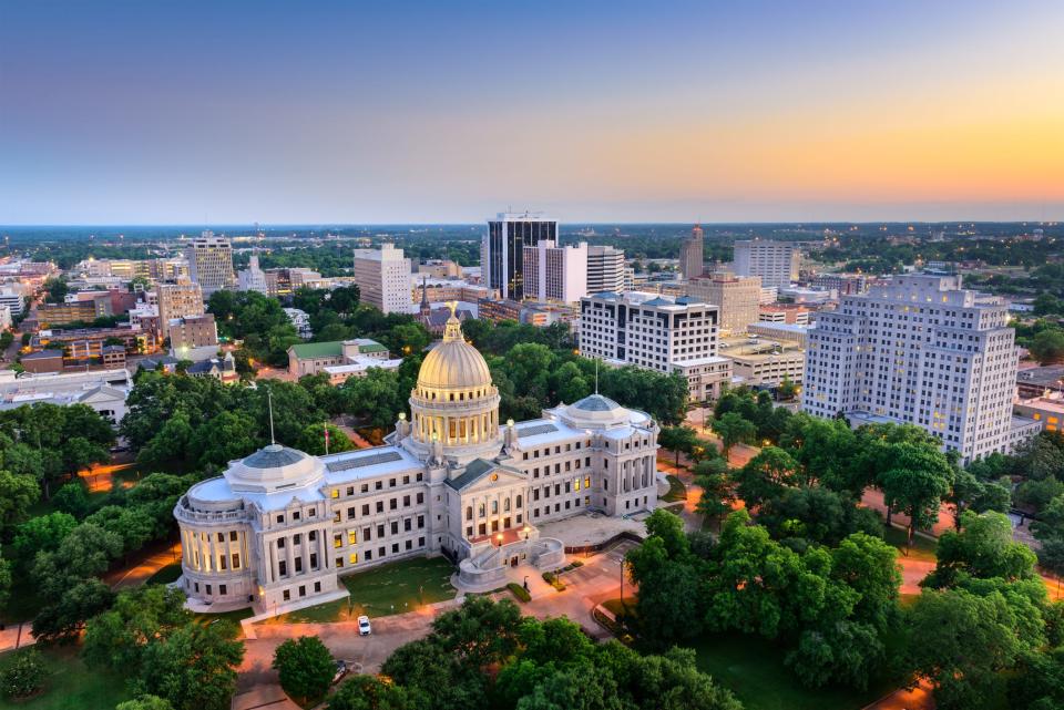 An aerial photo of Jackson, Miss. Mississippi had the lowest average life expectancy of any U.S. state in 2020, at 71.9 years.