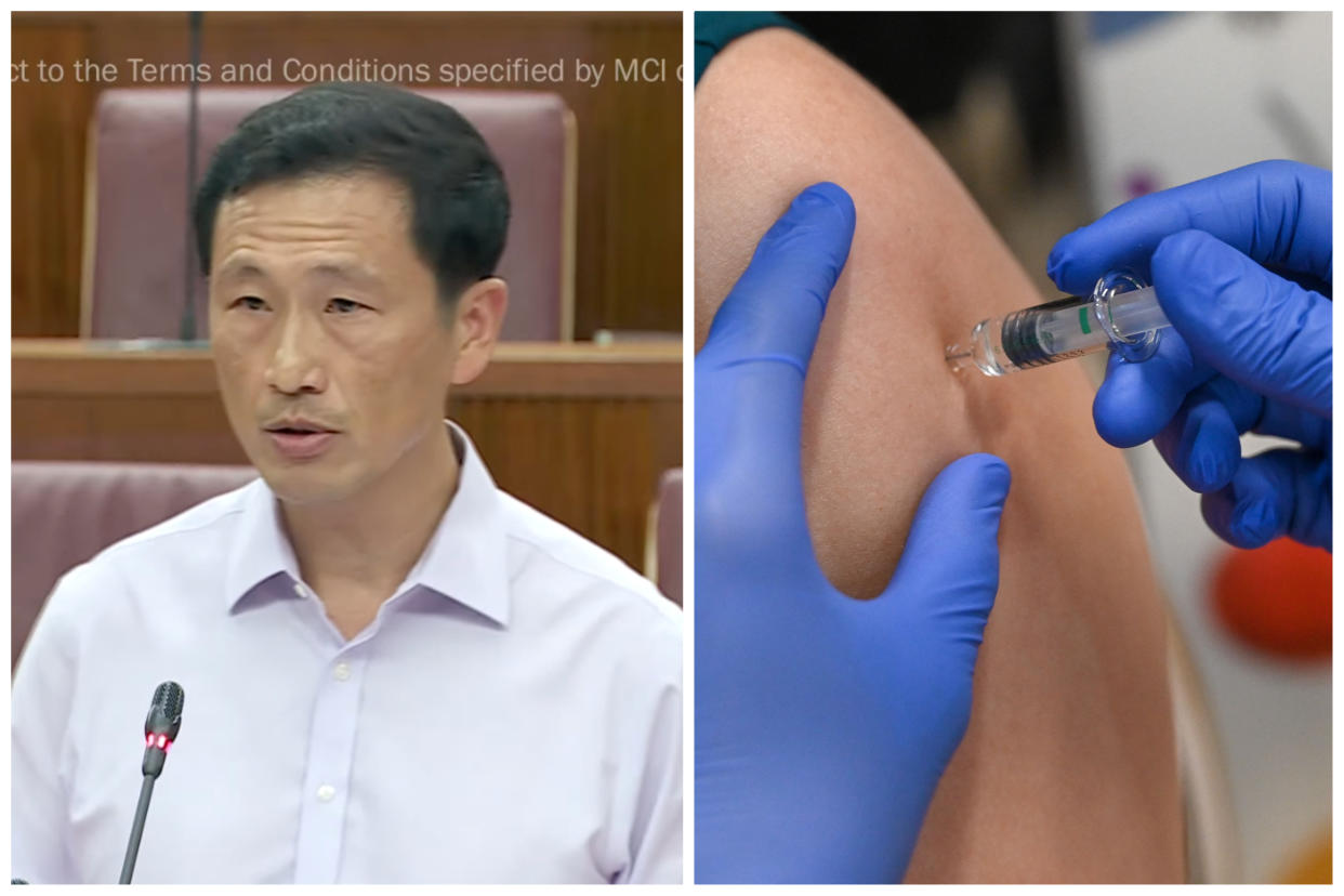 Health Minister Ong Ye Kung on the new wave of COVID-19 infections by the BA.4 and BA.5 Omicron subvariants. (PHOTOS: Yahoo News Singapore/AFP via Getty Images)