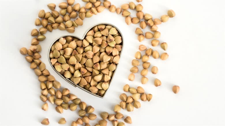 buckwheat groats in heart shape