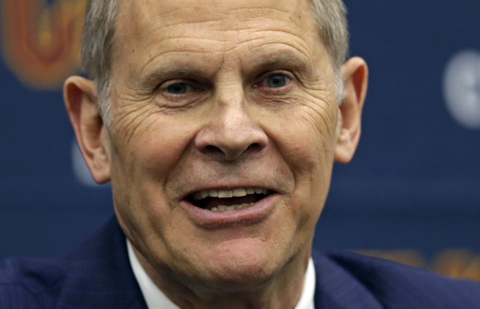 Cleveland Cavaliers head coach John Beilein speaks during a news conference, Tuesday, May 21, 2019, in Independence, Ohio. Beilein left Michigan after a successful 12-year run for what will likely be his last coaching stop, the Cleveland Cavaliers, who believe the 66-year-old can accelerate their rebuild. (AP Photo/Tony Dejak)