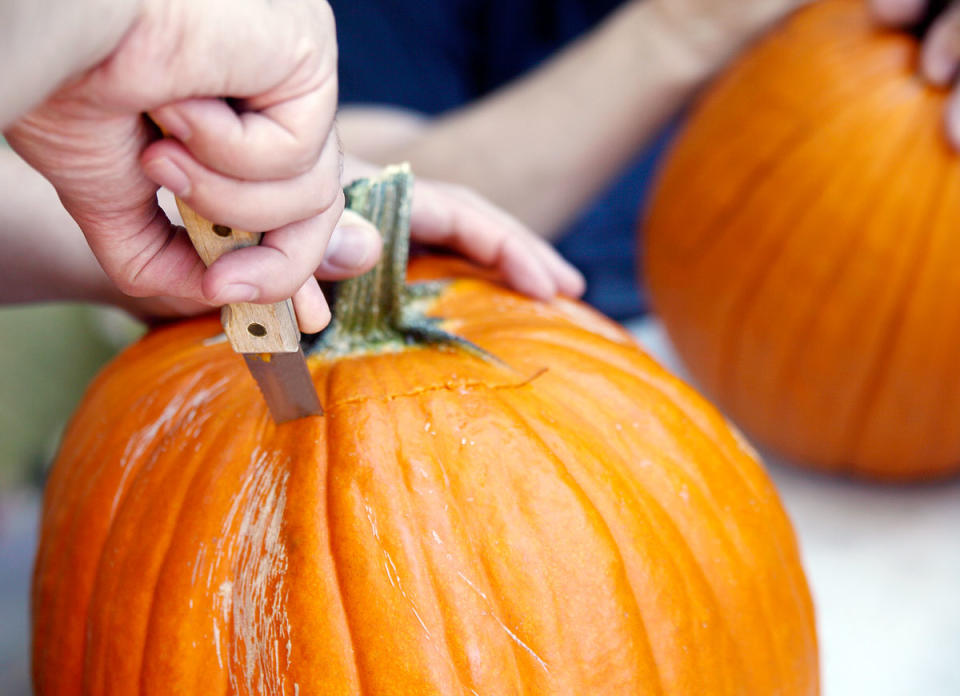 <body> <p>Although pumpkin carving kits have all the necessary tools for slicing and chopping, the dull saws and flimsy scrapers aren’t always effective. Many <a rel="nofollow noopener" href=" http://www.bobvila.com/slideshow/8-must-have-tools-for-home-improvement-49123?bv=yahoo" target="_blank" data-ylk="slk:household tools;elm:context_link;itc:0;sec:content-canvas" class="link ">household tools</a> work just as well, if not better, for pain-free carving. Effortlessly slice the top of the pumpkin with a kitchen knife, remove the insides with a sturdy spoon or ice cream scoop, and carve your design with an X-Acto knife. You can even bring power tools, saws, and art supplies into the mix. Whichever carving tools you decide to use, work slowly and carefully, and supervise children whenever sharp cutting tools are close at hand.</p> <p><strong>Related: <a rel="nofollow noopener" href=" http://www.bobvila.com/slideshow/say-hello-to-fall-with-21-quick-and-easy-diys-50427#.V-MJXpMrIcg?bv=yahoo" target="_blank" data-ylk="slk:Say Hello to Fall with 21 Quick and Easy DIYs;elm:context_link;itc:0;sec:content-canvas" class="link ">Say Hello to Fall with 21 Quick and Easy DIYs</a> </strong> </p> </body>