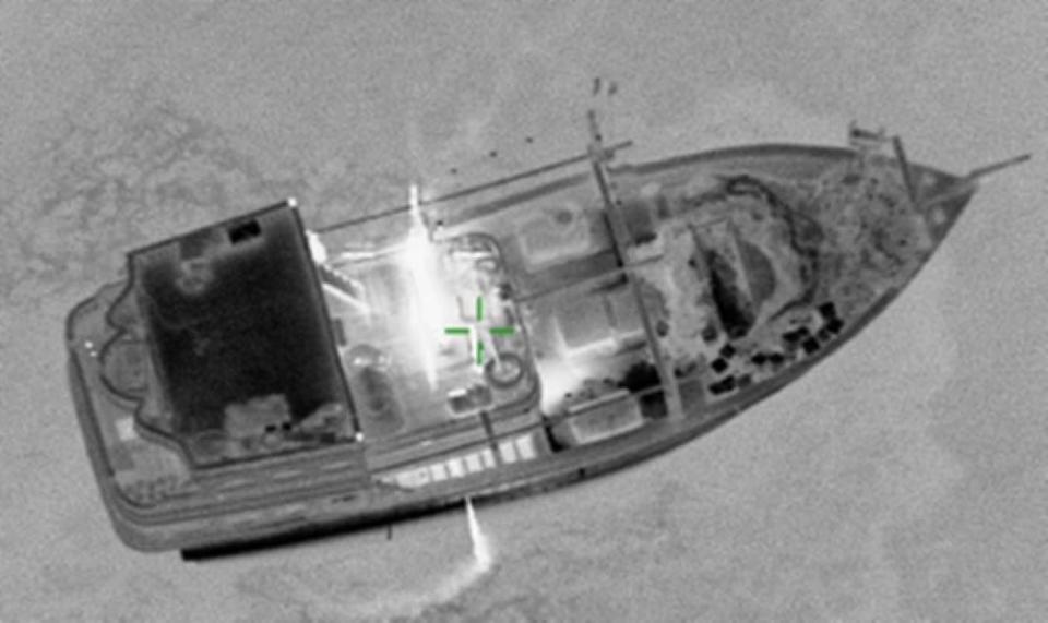 a radar photo of a dhow carrying several packages
