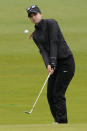 Gabriela Ruffels, of Australia, hits a shot on the first hole during the final round of the LPGA Cognizant Founders Cup golf tournament, Sunday, May 12, 2024, in Clifton, N.J. (AP Photo/Seth Wenig)