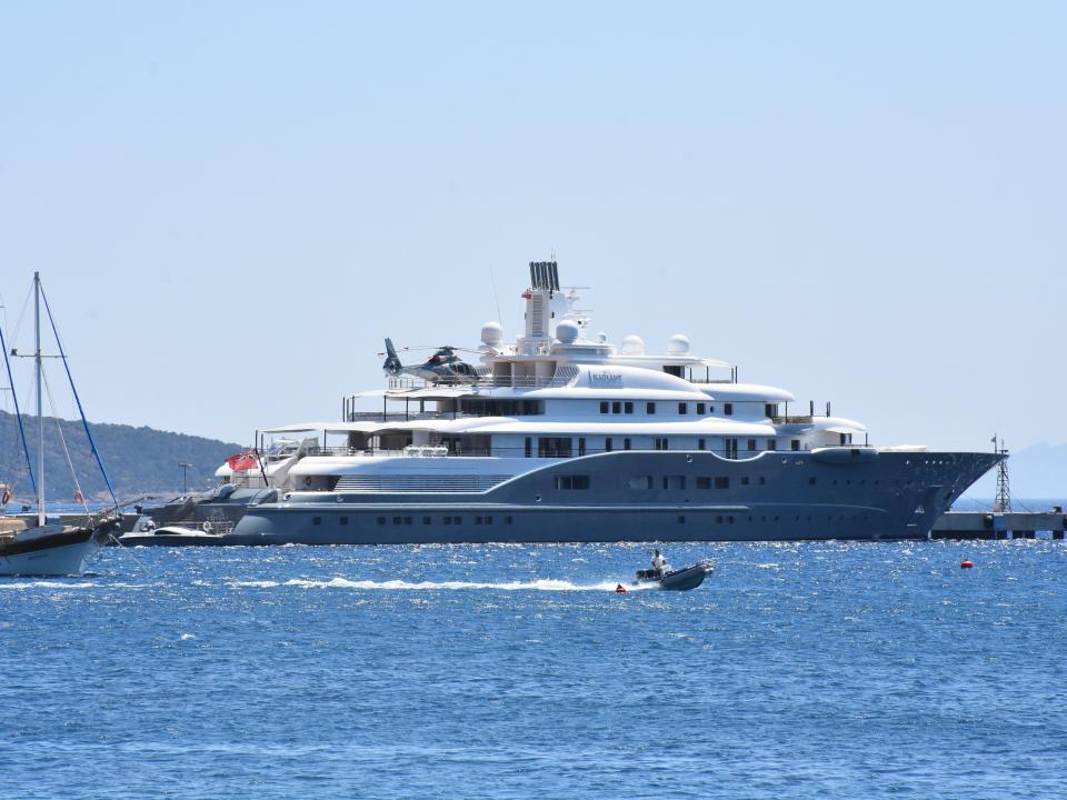 Dubai Sheikh Abdullah Al- Futtaim's 110 meters long yacht, named ''Radiant'' is seen as it is berthed Bodrum harbour in Mugla, Turkey on July 9, 2019.