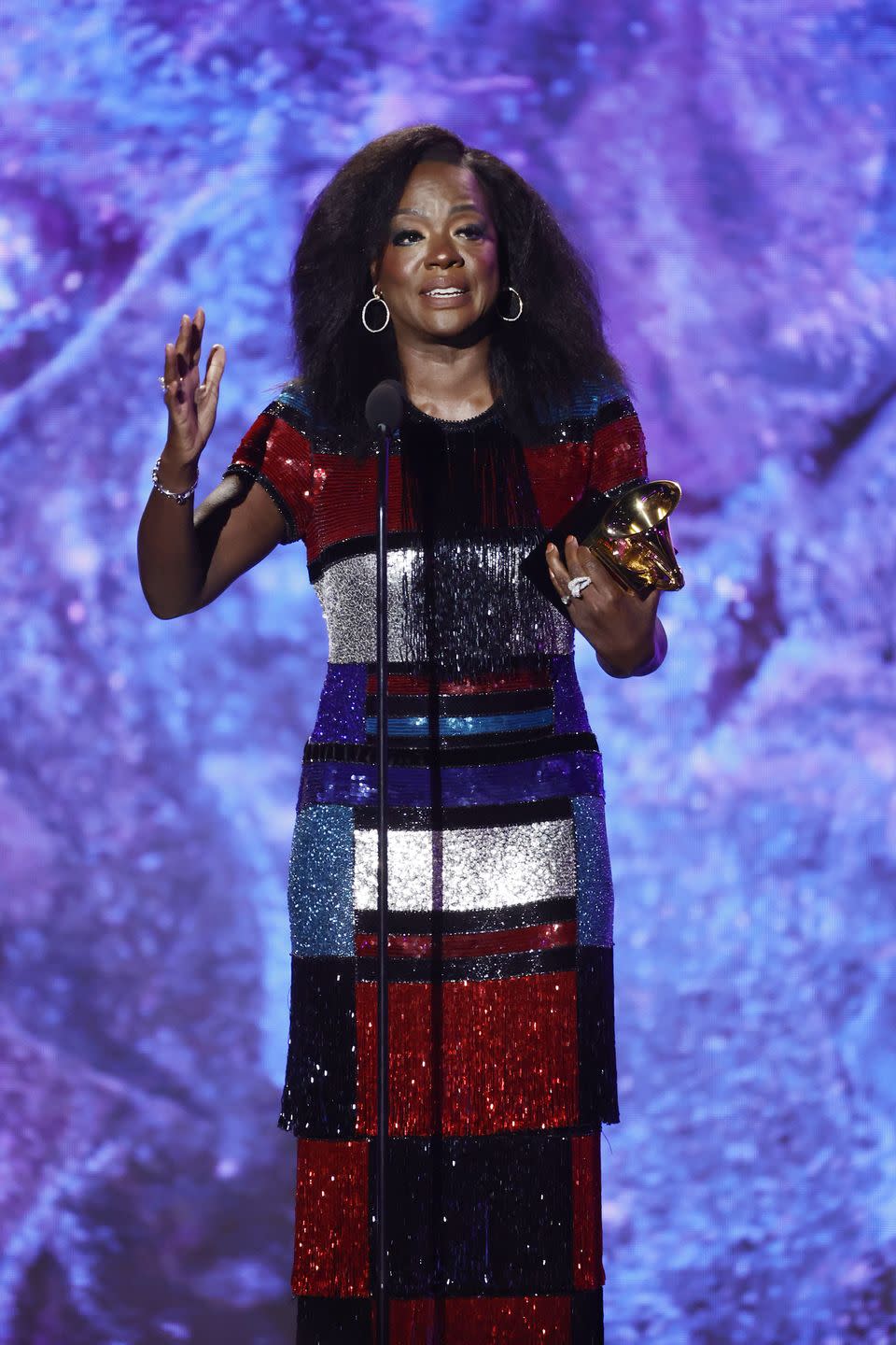 los angeles, california february 05 for editorial use only viola davis accepts the best audio book, narration, and storytelling award for finding me onstage during the 65th grammy awards premiere ceremony at microsoft theater on february 05, 2023 in los angeles, california photo by frazer harrisongetty images