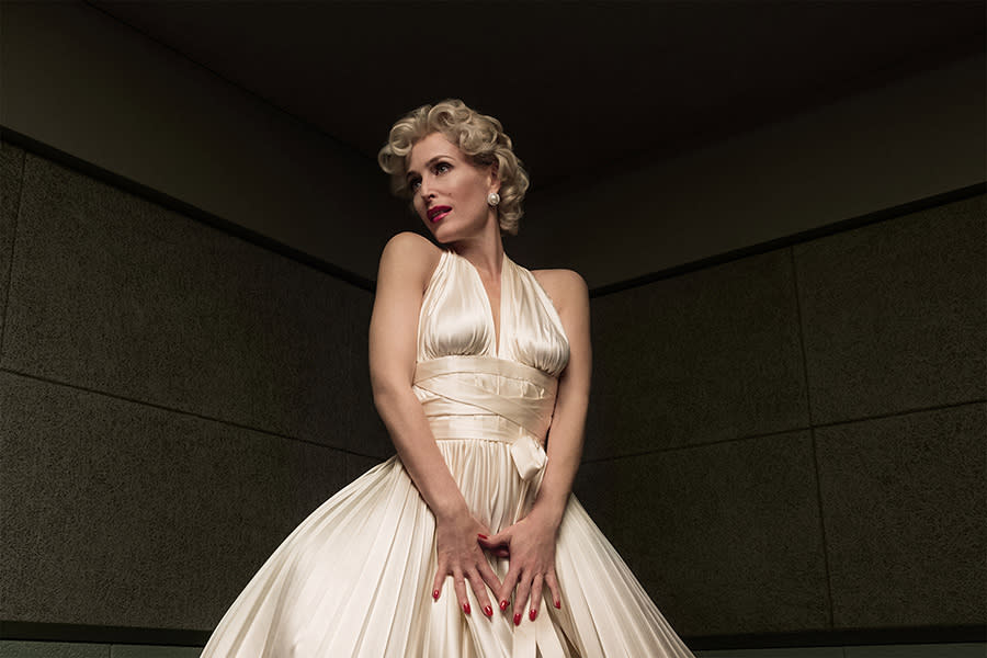 <p>Gillian Anderson as Media in Starz’s <i>American Gods</i>.<br><br>(Photo: Starz) </p>