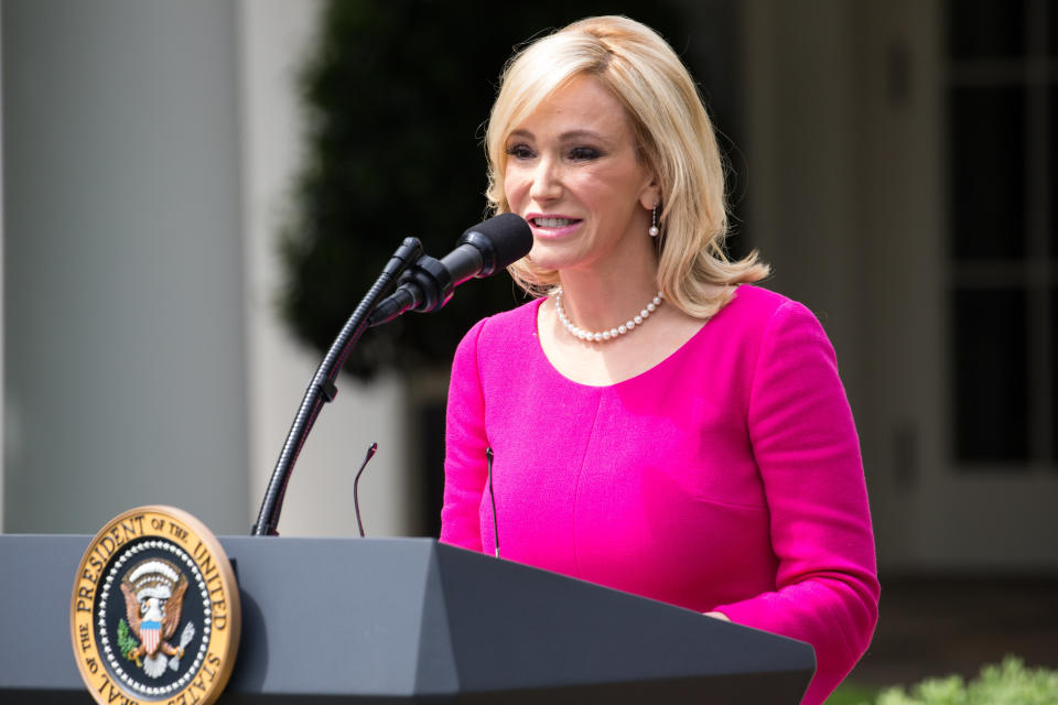 Paula White, a&nbsp;spiritual&nbsp;adviser to the president, speaks at the National Day of Prayer ceremony at the White House on&nbsp;May 4, 2017. (Photo: NurPhoto via Getty Images)