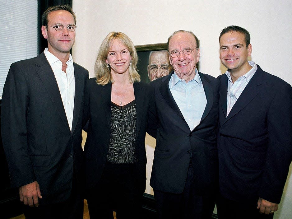 News Corporation Chairman and CEO Rupert Murdoch photographed with the heirs to his media empire.