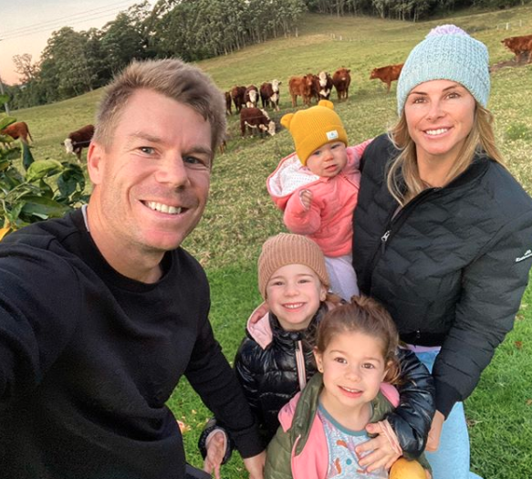 Candice and David Warner with their three children