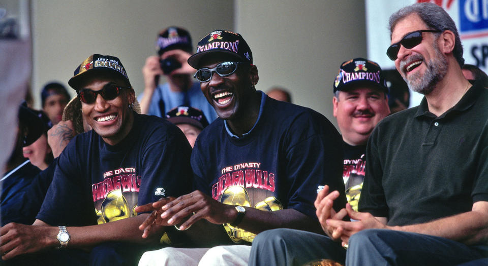 Michael Jordan is still dunking on people. (Steve Woltman/NBAE via Getty Images)