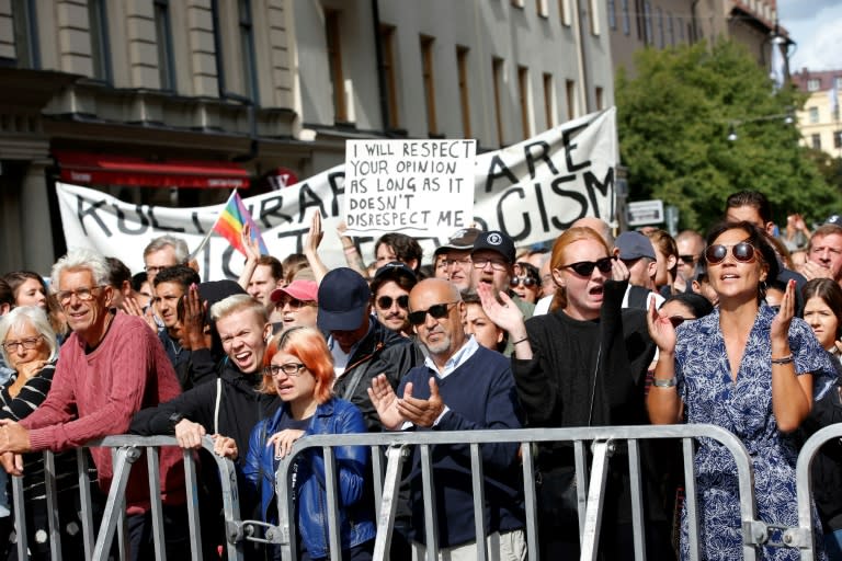 Hundreds joined a counter-protest to oppose the neo-Nazi rally in central Stockholm with the two sides kept apart by barriers