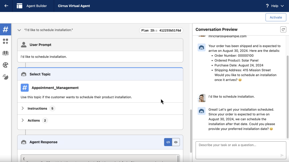 A screenshot of a Salesforce demo showing how companies can set up their AI agents. (Salesforce)