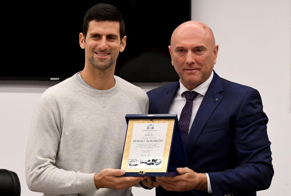 Novak Djokovic and Marko Carevic, pictured here after he was declared an honorary citizen of Budva.