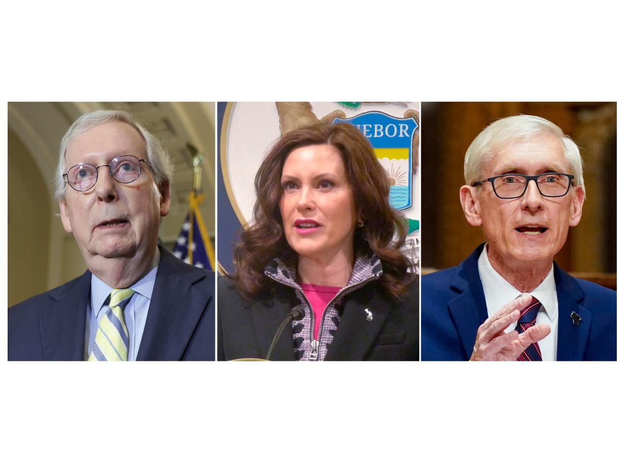 From left are Mitch McConnell, Michigan Gov. Gretchen Whitmer and Wisconsin Gov. Tony Evers