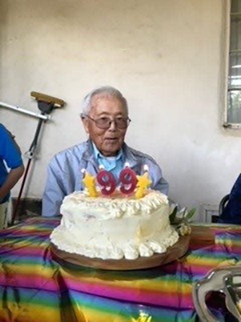 Jim Tanimoto of Gridley at his 99th birthday in 2022. Now 100 years old, Tanimoto is one of about 27,000 people imprisoned in the Tule Lake "internment" camp from 1942 to 1946.