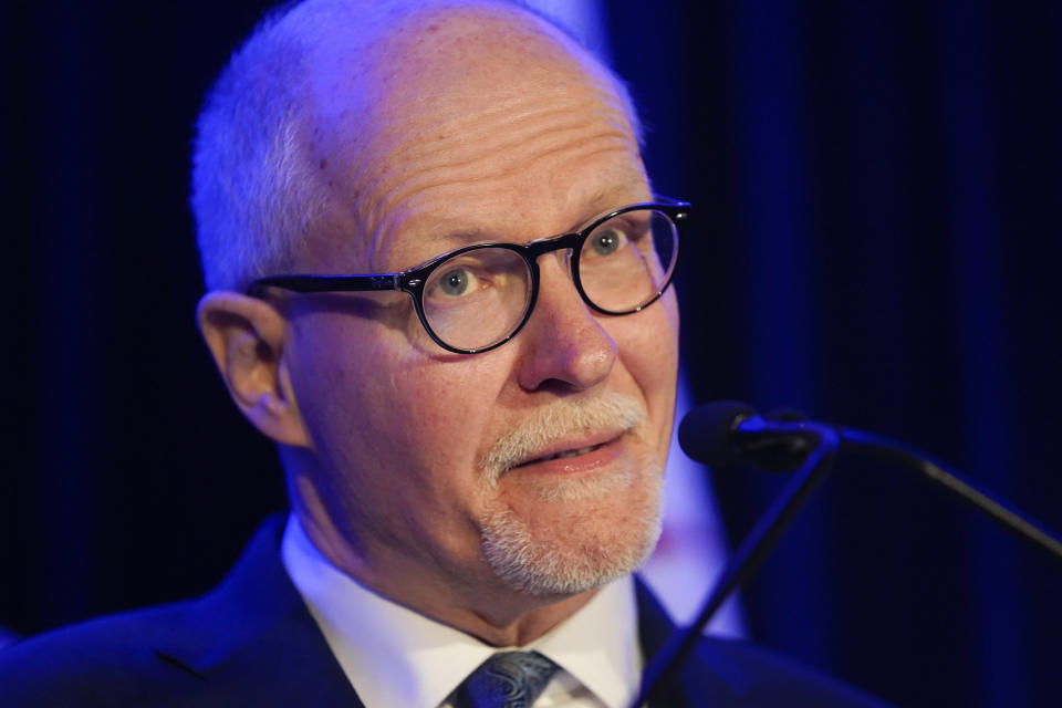 Chicago mayoral candidate Paul Vallas addresses his supporters after conceding the runoff election to his opponent Brandon Johnson, at his watch party, Tuesday, April 4, 2023, in Chicago. (AP Photo/Erin Hooley)