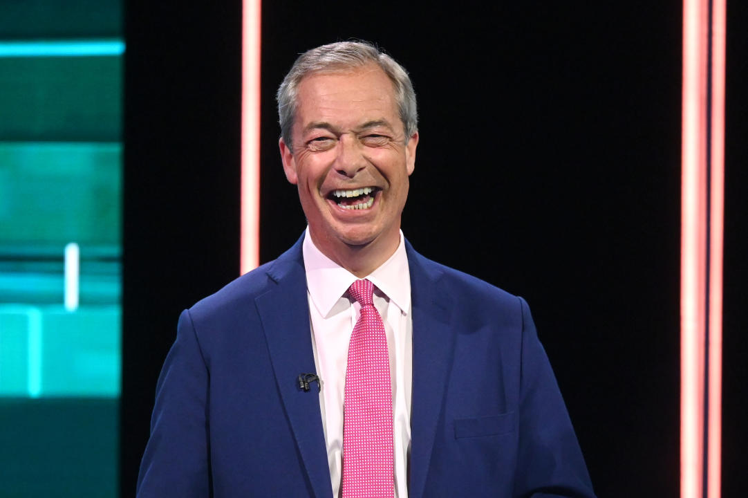 UNSPECIFIED,  - JUNE 13: NOTE TO EDITORS: Not for use after July 4, 2024. No Archive after this date. In this handout photo provided by ITV, Reform UK leader Nigel Farage takes part in the ITV Election Debate moderated by Julie Etchingham on June 13, 2024 in UNSPECIFIED, United Kingdom. (Photo by Jonathan Hordle/ITV via Getty Images)