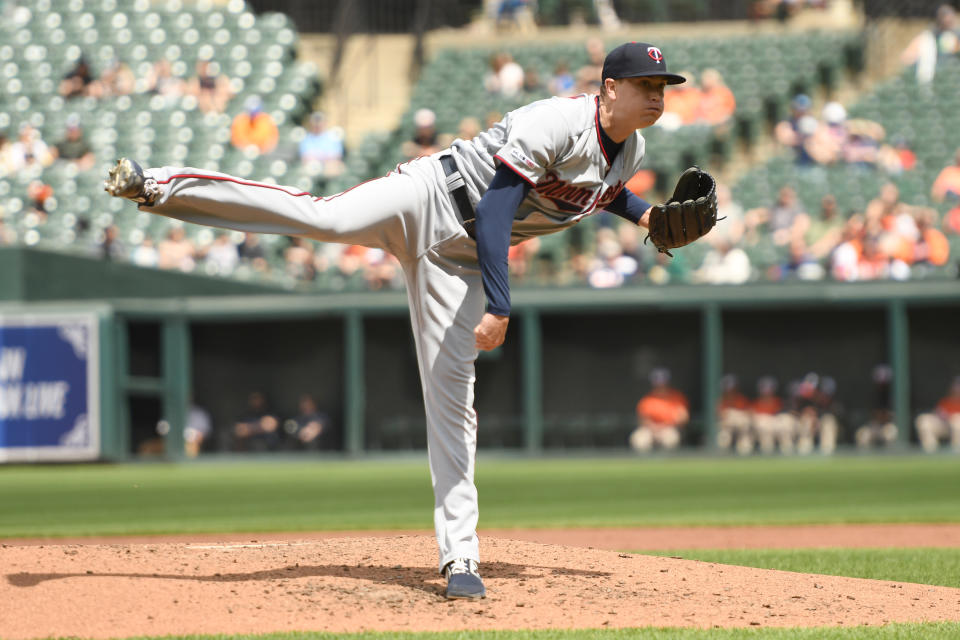 Kyle Gibson stars in the film Oriole Park and star in a photo.（Photo by Mitchell Layton/Getty Images）