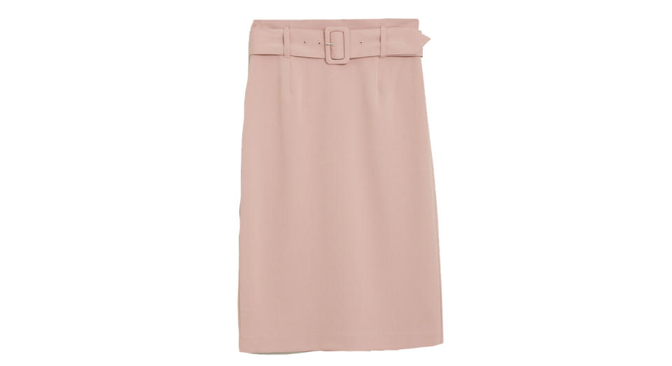 Belted Knee Length Pencil Skirt
