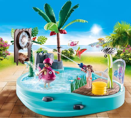 Playmobil's 70%-off toy pool comes with a water sprayer.